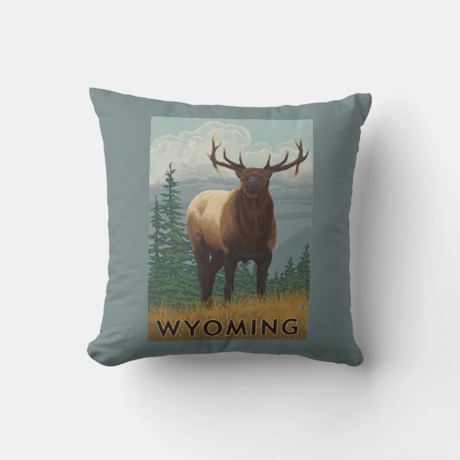 Elk SceneWyoming Cushion (Front)