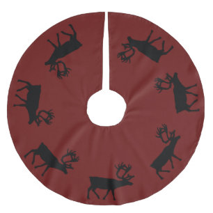 Elk Silhouettes Around Border, Customisable Colour Brushed Polyester Tree Skirt