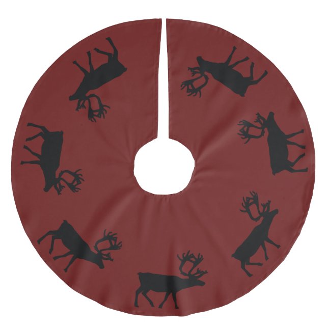 Elk Silhouettes Around Border, Customisable Colour Brushed Polyester Tree Skirt (Front)