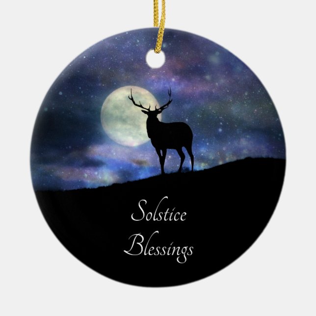 Elk Solstice Blessings Ceramic Tree Decoration (Front)