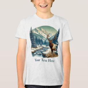 Elk Standing By Stream with Mountains  Tri-Blend Shirt