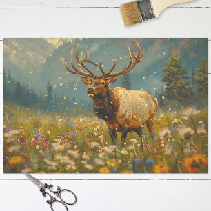 Elk Wildflower Field Painting Decoupage Tissue Paper