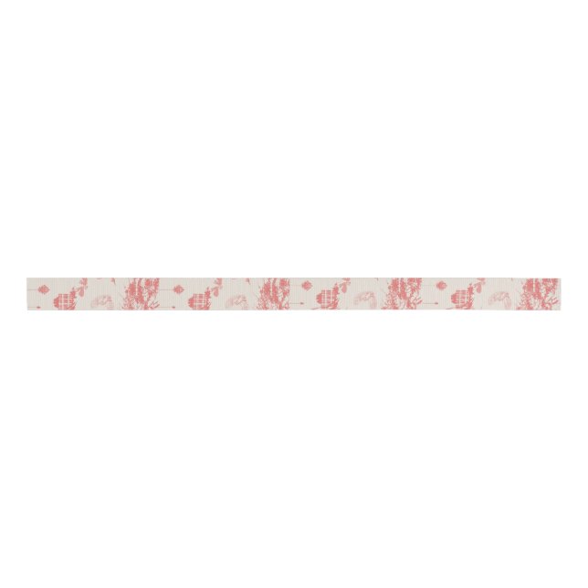 Elk Woods French Toile Christmas  Grosgrain Ribbon (Front)