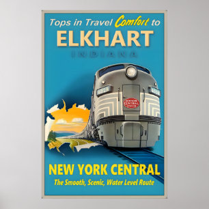 Elkhart Indiana New York Central Railroad Tops in Poster