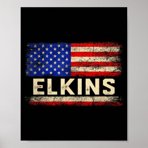 Elkins Last Name Shirt Elkins Name American Flag  Poster