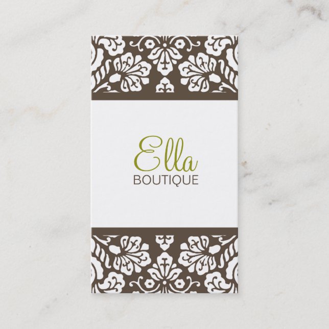 Ella #4 Brown Damask Chic Business Card (Front)