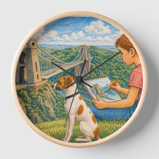 Ella and Bella Sketch Clifton Suspension Bridge Clock (Front)