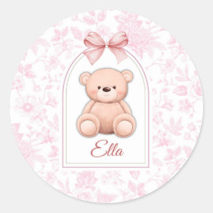 Ella   Custom Pink Teddy Bear Nursery Design  Classic Round Sticker