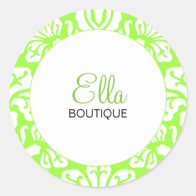 Ella Lime Damask Chic Round Sticker (Front)