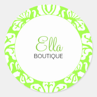 Ella Lime Damask Chic Round Sticker