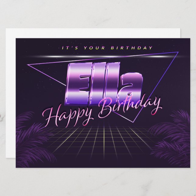 Ella Name First name lila retro card Birthday (Front/Back)
