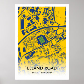 Elland Road Stadium Map, Home of Leeds United FC Poster