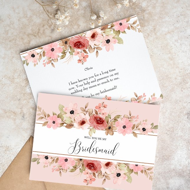 ELLE Pink Flower Elegant Bridesmaid Card (Creator Uploaded)