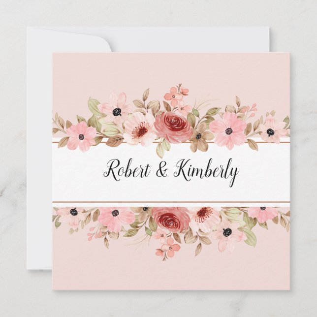 ELLE Pink Flower Elegant Wedding Invitation (Front)