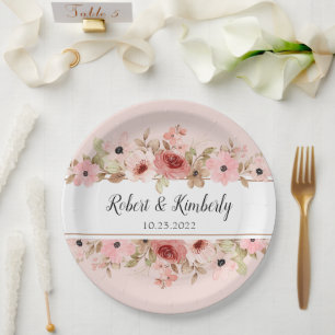 ELLE Pink Flower Elegant Wedding Paper Plate