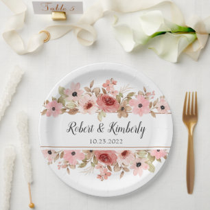 ELLE Pink Flower Elegant Wedding Paper Plate