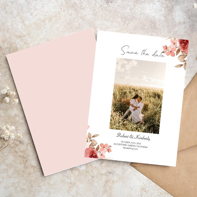 ELLE  Pink Flower Elegant Wedding Save The Date (Creator Uploaded)