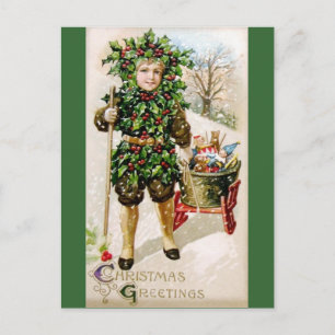 Ellen Clapsaddle: Holly Boy with Toys Postcard