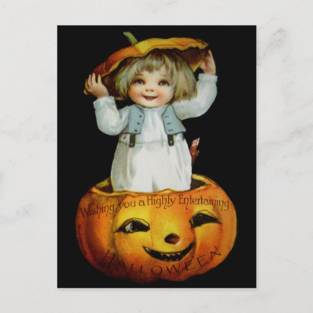 Ellen H. Clapsaddle: Boy in Pumpkin Postcard (Front)