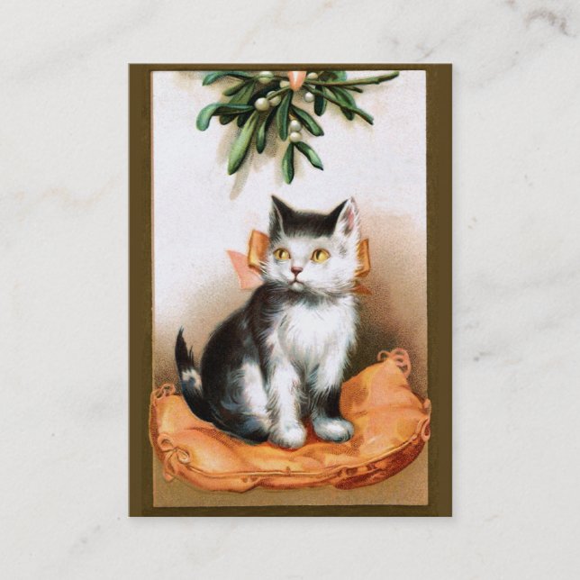 Ellen H. Clapsaddle: Cat under Mistletoe Business Card (Front)