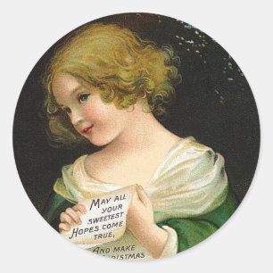 Ellen H. Clapsaddle - Christmas Girl with Letter Classic Round Sticker
