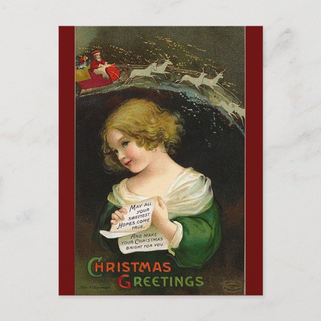 Ellen H. Clapsaddle - Christmas Girl with Letter Holiday Postcard (Front)