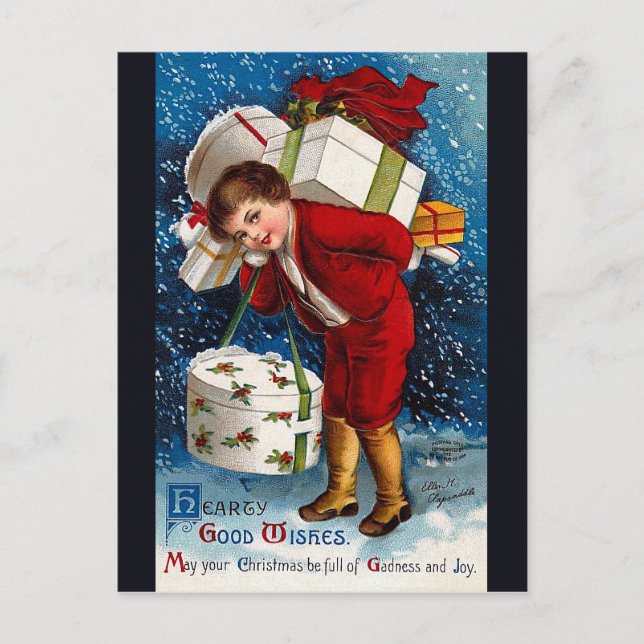Ellen H. Clapsaddle - Christmas Shopping Boy Holiday Postcard (Front)