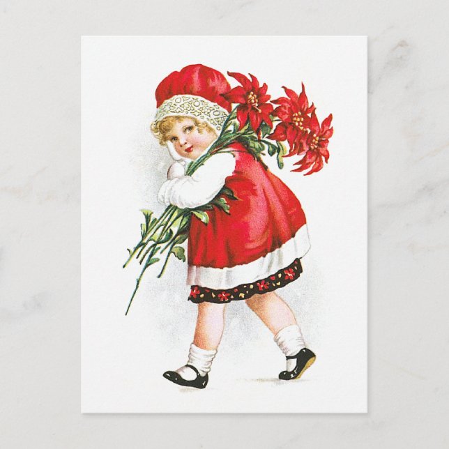 Ellen H. Clapsaddle: Girl with Christmas Flowers Holiday Postcard (Front)