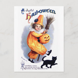 Ellen H. Clapsaddle: Halloween Harlequin with Cat Postcard