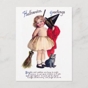 Ellen H. Clapsaddle: Little Witch with Cat Postcard