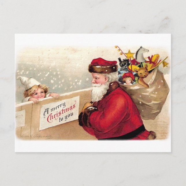 Ellen H. Clapsaddle - Santa with Child Holiday Postcard (Front)
