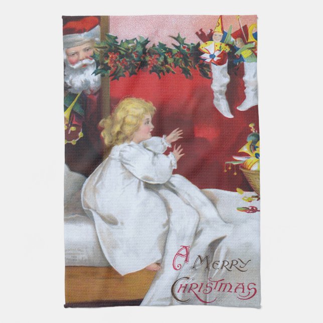 Ellen H. Clapsaddle: Watching Santa Tea Towel (Vertical)