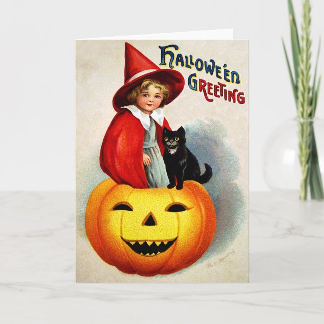 Ellen H. Clapsaddle: Witch in Jack O'Lantern Card (Front)