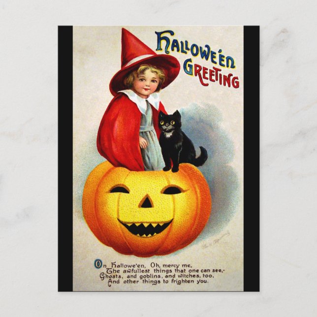 Ellen H. Clapsaddle: Witch in Jack O'Lantern Postcard (Front)