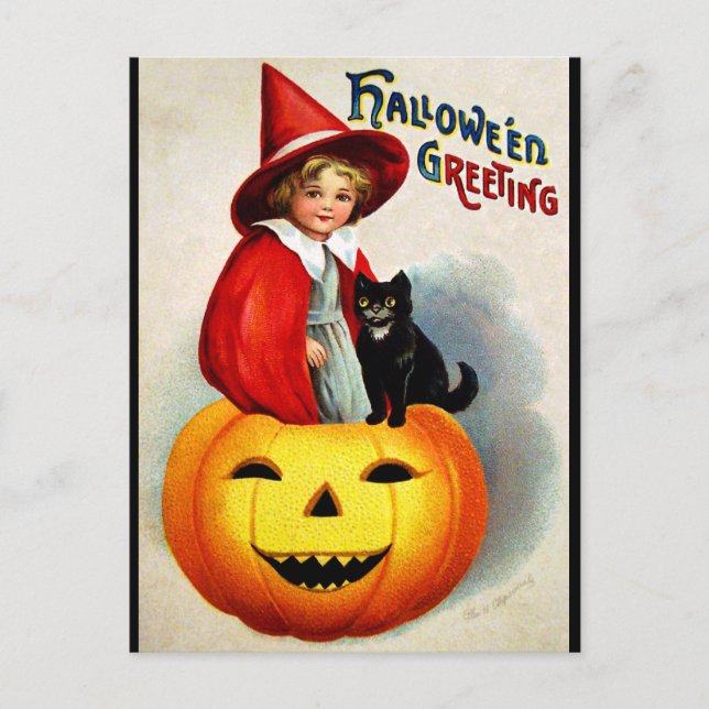 Ellen H. Clapsaddle: Witch in Jack O'Lantern Postcard (Front)