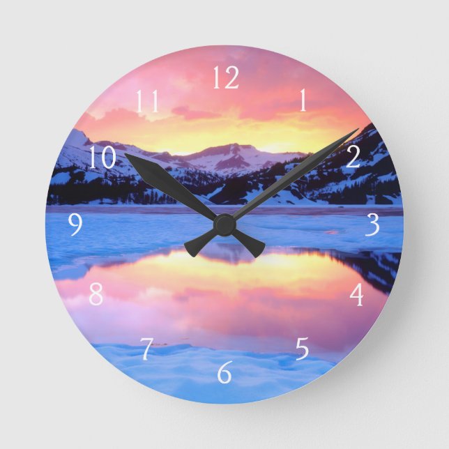 Ellery Lake at Sunset Round Clock (Front)