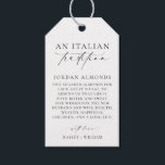 Ellesmere An Italian Tradition Sugared Almonds Gift Tags<br><div class="desc">These sugared almonds wedding favour tag feature a minimalist design and calligraphy heading. Personalise the tags with your names, the script heading is not editable. These favour tag can be used for weddings, bridal showers, baby showers, birthdays, or any other event. For more advanced customisation of this design, simply select...</div>