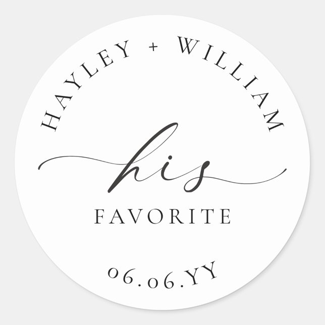 Ellesmere His Favourite Favour Classic Round Stick Sticker (Ellesmere His Favorite Wedding Favors Sticker)