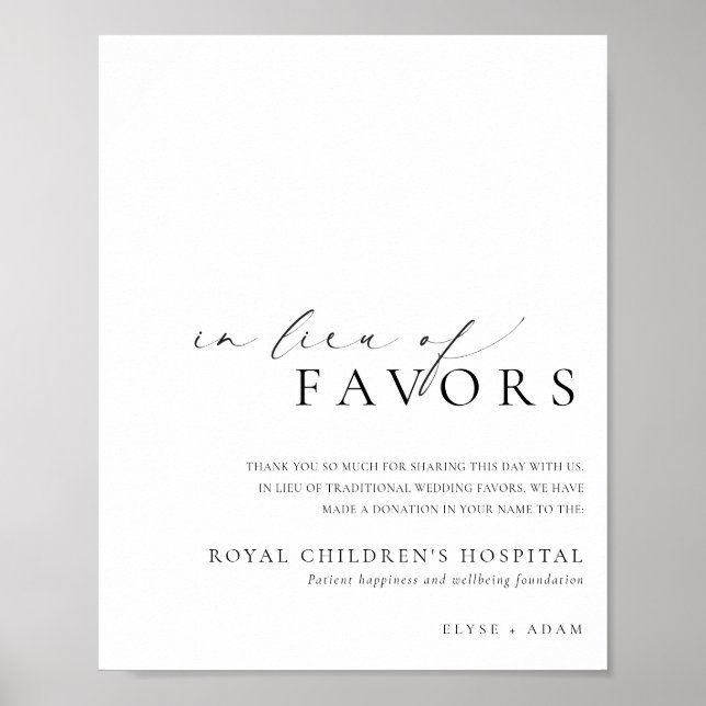 Ellesmere Minimalist In Lieu Of Favours Sign (Front)