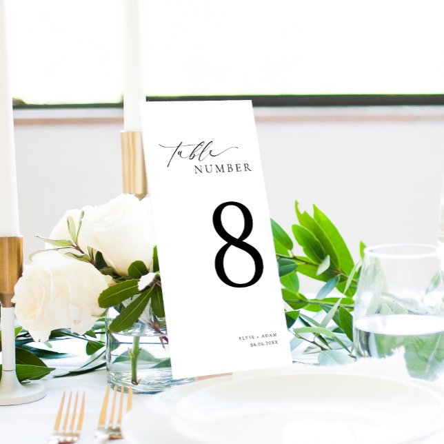 Ellesmere Minimalist Wedding Long Table Number (Ellesmere Wedding Table Numbers with Guest Names Seating Chart Cards)