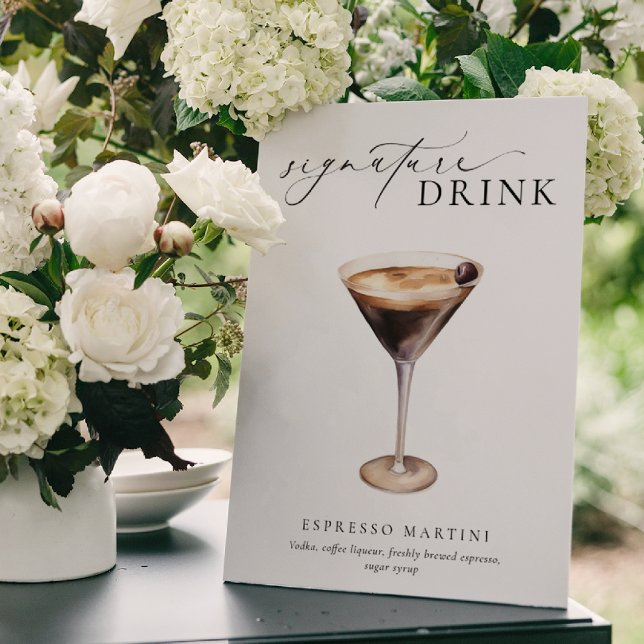 Ellesmere Modern Minimal Signature Drink Sign (Signature Drinks Sign Ellesmere White)