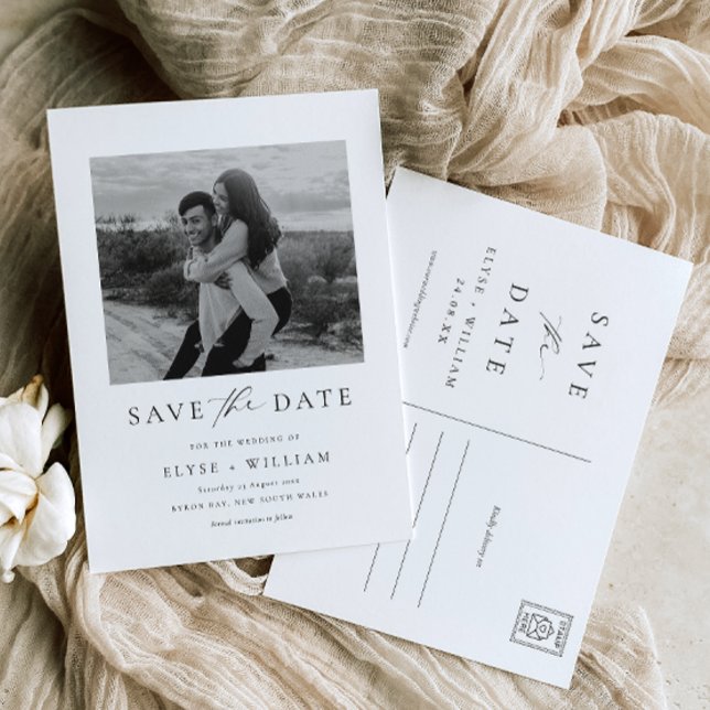 Ellesmere Modern Minimalist Photo Save The Date  Postcard (Photo Wedding Save The Date. Modern Minimalist Wedding )