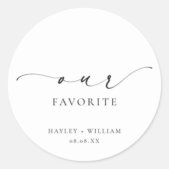 Ellesmere Our Favourite Favour Classic Round Stick Sticker (Ellesmere Our Favorite Wedding Favor Sticker)