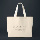 Ellesmere Santa Barbara Wedding Welcome Large Tote Bag<br><div class="desc">Welcome your guests to your wedding with the Ellesmere wedding tote. This wedding welcome tote bag features a minimalist design with a script calligraphy heading. The names and date can be customised to suit your wedding, however, the script heading is an image that cannot be edited. For more advanced customisation...</div>