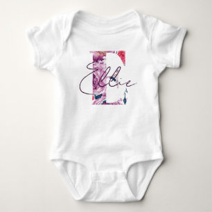Ellie Baby Name Flower Script Vintage Floral E Bodysuit