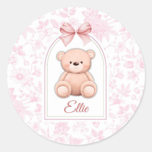 Ellie   Custom Pink Teddy Bear Nursery Design  Classic Round Sticker
