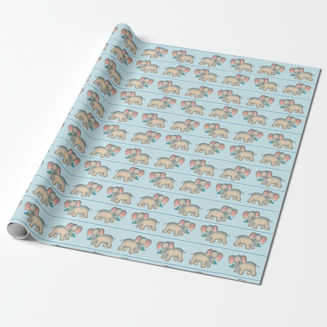 Ellie Elephant and the Bluebird Wrapping Paper (Unrolled)