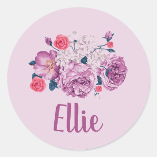 Ellie Name Floral Custom Vintage Flower Pink Girl Classic Round Sticker