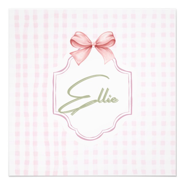 Ellie Personalized Pink Bow & Gingham Print  (Front)