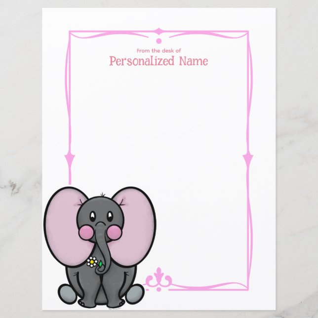 Ellie Phant Pink Unlined Paper Sheet (Front)
